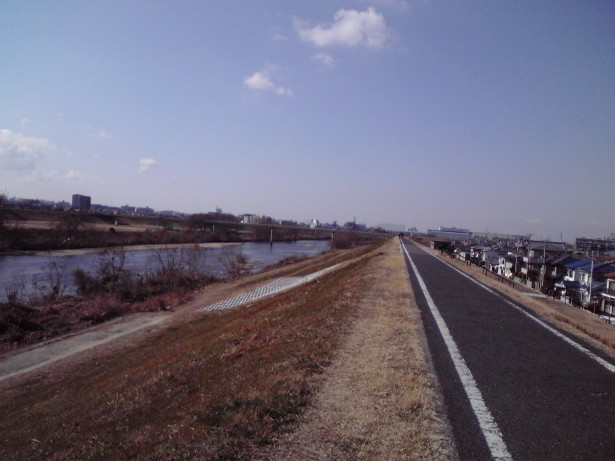 大和川堤防上の一本道